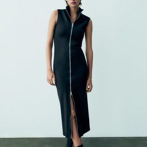 NWT ZARA | M | Black zipper midi dress